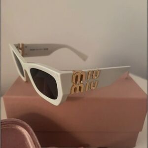 Miu Miu White Sunglasses with Gold Accents